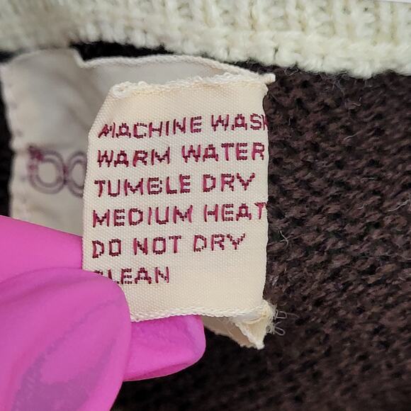 Vintage 80s MOD Nordic Sweater M/L 21x26 Brown Beige - Picture 8 of 10